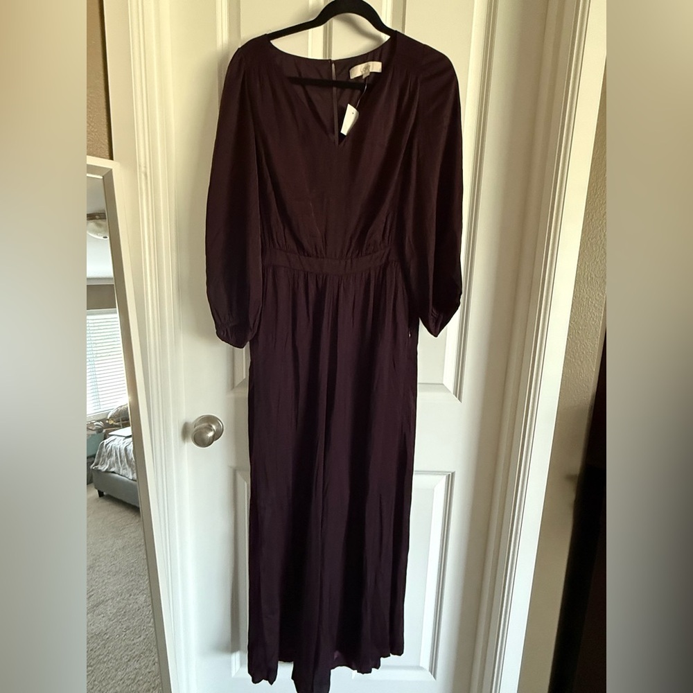 LOFT Deep Plum Long Sleeve Jumpsuit